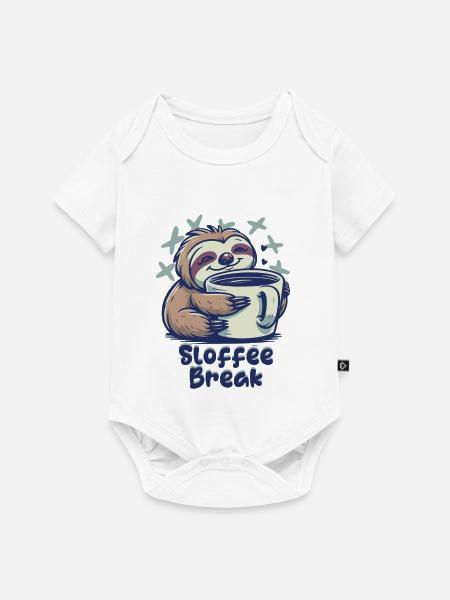 Sloffee Break Faultier Kaffee - Baby Premium Kurzarmbody - Weiß