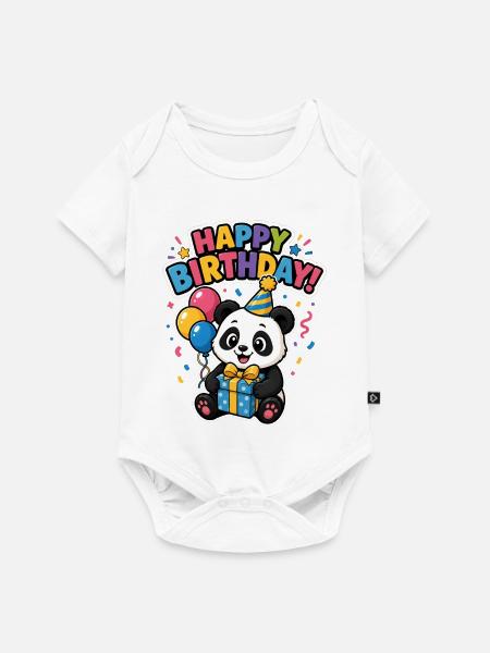 Happy Birthday panda - Baby Premium Kurzarmbody - Weiß