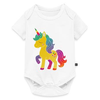 Regenbogen Einhorn Cartoon Design - Baby Premium Kurzarmbody - Weiß - Vorne