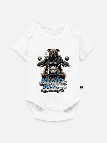 Staffie-Biker 1b-049b - Baby Premium Kurzarmbody - Weiß