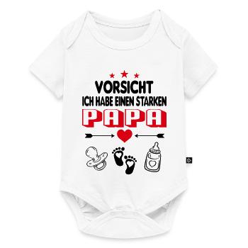Vorsicht Starker Papa ist stark Babysprüche - Baby Premium Kurzarmbody - Weiß - Vorne