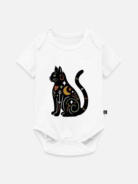 Magische Katze - Schwarz Bunt - Baby Premium Kurzarmbody - Weiß