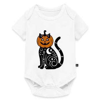 Halloween Katze Kürbiskostüm - Baby Premium Kurzarmbody - Weiß - Vorne