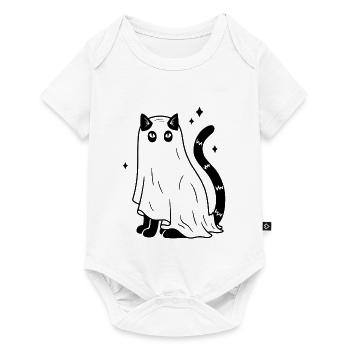 Halloween Katze Gespenst - Schwarz mit Sternen - Baby Premium Kurzarmbody - Weiß - Vorne