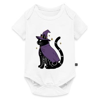 Magische Halloween Katze als Hexe - Bunt - Baby Premium Kurzarmbody - Weiß - Vorne