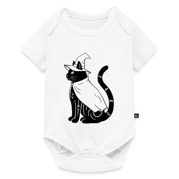 Magische Halloween Katze als Hexe - Ohne Sterne - Baby Premium Kurzarmbody - Weiß - Vorne