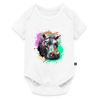 hippopotamus, graffiti, painting, colorful, splashes of color - Baby Premium short-sleeve bodysuit - white - Front