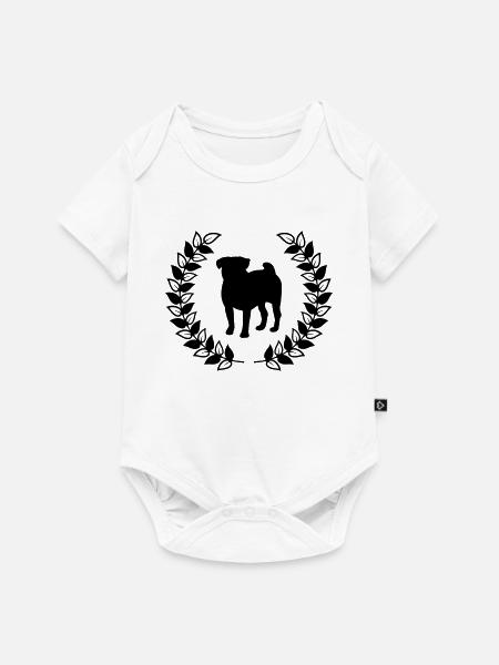 Mops Lorbeerkranz - Baby Premium Kurzarmbody - Weiß