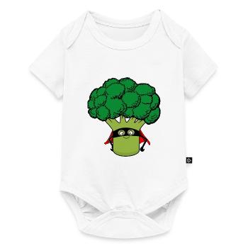 Super-héros de légumes au brocoli drôle avec cape de masque - Body à manches courtes Premium Bébé - blanc - Devant