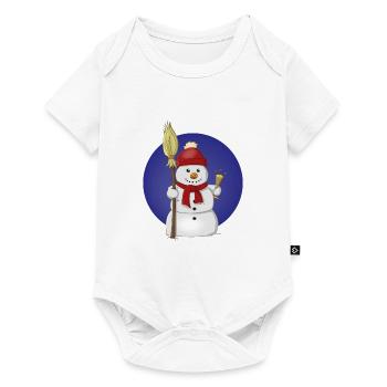 Cheerful drawing of a snowman with red hat - Baby Premium short-sleeve bodysuit - white - Front