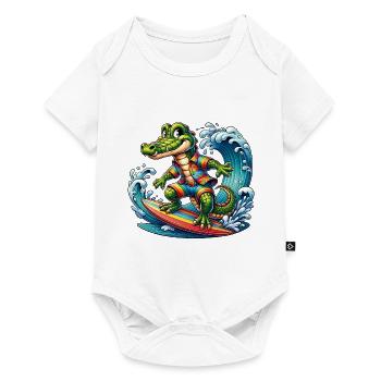 Crocodile on surfboard funny surfing crocodile - Baby Premium short-sleeve bodysuit - white - Front