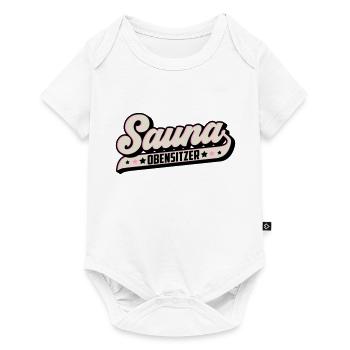 Farben änderbar | Sauna Obensitzer Saunameister - Baby Premium Kurzarmbody - Weiß - Vorne