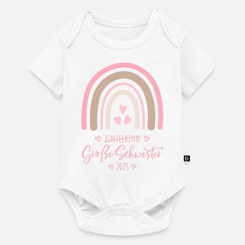 Boho Regenbogen Einzelkind Große Schwester 2025 - Baby Premium Kurzarmbody - Weiß