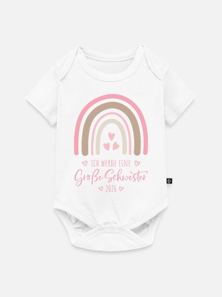 Ich werde eine große Schwester 2026 Regenbogen - Baby Premium Kurzarmbody - Weiß