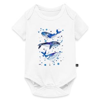 Trois baleines dans la mer sous l & # 39; eau - Body à manches courtes Premium Bébé - blanc - Devant