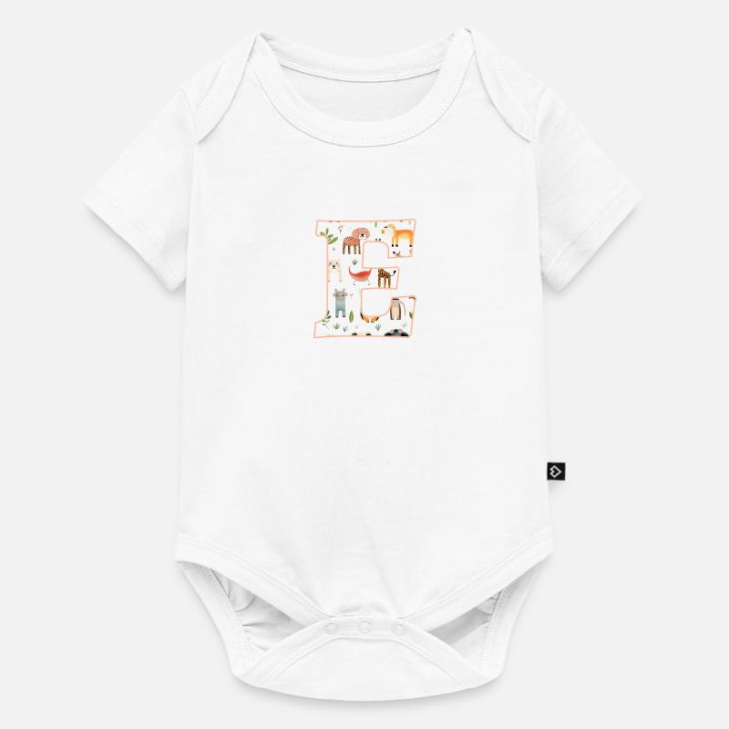 Buchstabe E, Monogramm, Tiermuster - Baby Premium Kurzarmbody - Weiß