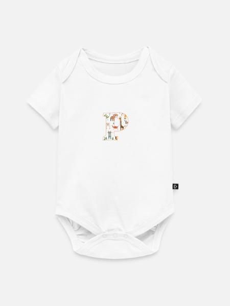 Buchstabe P, Monogramm, Tiermuster - Baby Premium Kurzarmbody - Weiß