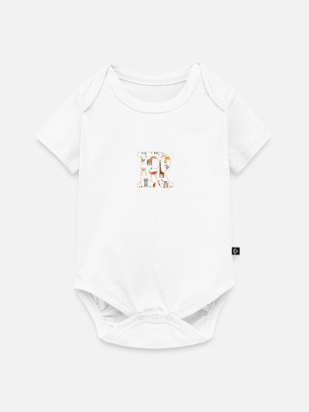 Buchstabe R, Monogramm, Tiermuster - Baby Premium Kurzarmbody - Weiß