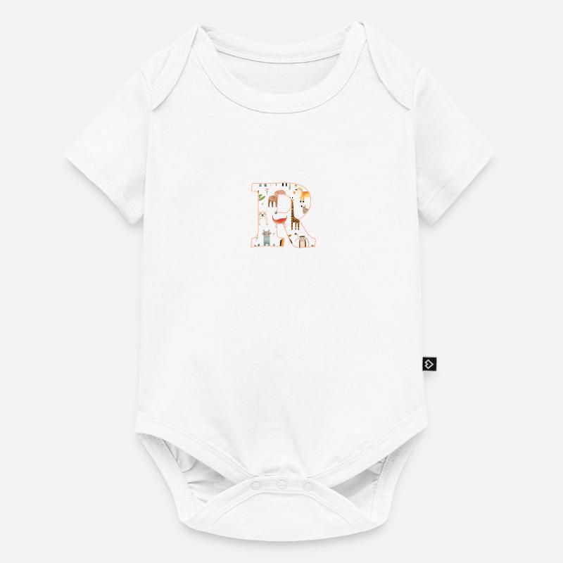 Buchstabe R, Monogramm, Tiermuster - Baby Premium Kurzarmbody - Weiß