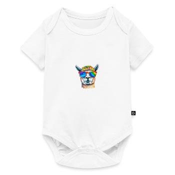 Alpaga, LGTB, arc-en-ciel, lunettes de soleil, coloré - Body à manches courtes Premium Bébé - blanc - Devant