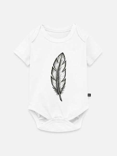 Schwarze Glitzer-Feder mit Struktur - Baby Premium Kurzarmbody - Weiß