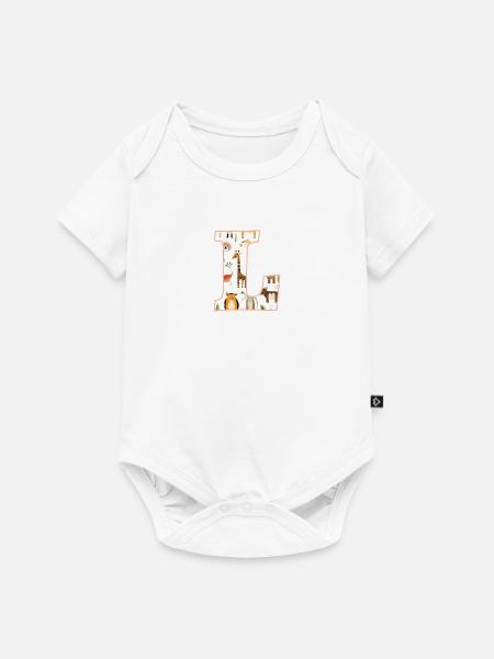 Buchstabe L, Monogramm, Tiermuster - Baby Premium Kurzarmbody - Weiß