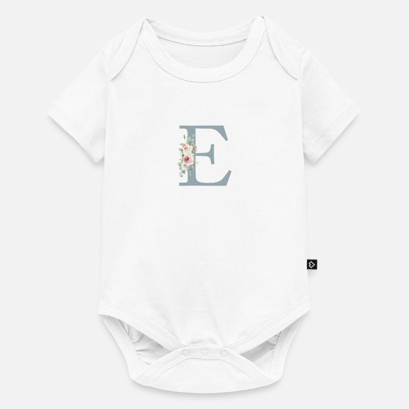E| Monogramm | Eukalyptus-Pastell-Blumen-Blau - Baby Premium Kurzarmbody - Weiß