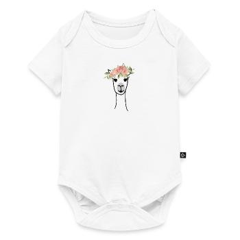Alpaca/ llama with wreath of flowers/ flowers on his head - Baby Premium short-sleeve bodysuit - white - Front