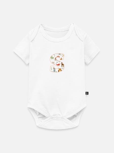 Buchstabe S, Monogramm, Tiermuster - Baby Premium Kurzarmbody - Weiß