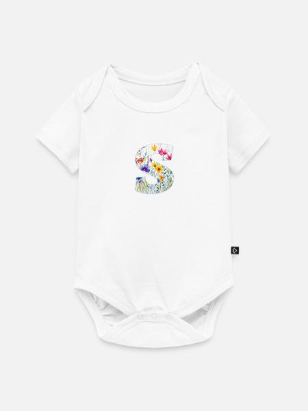 Buchstabe S, Monogramm, Blumenmuster - Baby Premium Kurzarmbody - Weiß