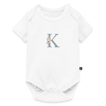 K| Monogramme | Eucalyptus Pastel Fleur Bleu - Body à manches courtes Premium Bébé - blanc - Devant