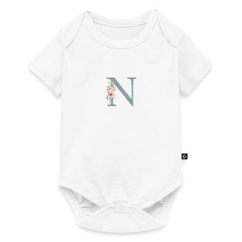 N| Monogramme | Eucalyptus Pastel Fleur Bleu - Body à manches courtes Premium Bébé - blanc - Devant