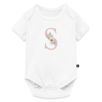 S| Monogramm | Eukalyptus-Pastell-Blumen-Blau - Baby Premium Kurzarmbody - Weiß - Vorne