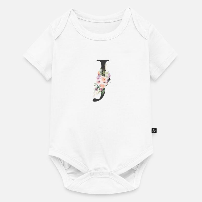 Buchstabe J, Monogramm, Blumen - Baby Premium Kurzarmbody - Weiß