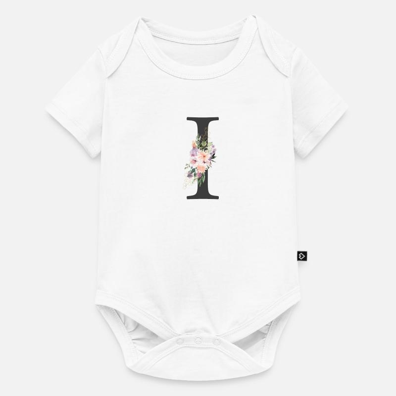 Lettre I, Monogramme, Fleurs - Body à manches courtes Premium Bébé - blanc