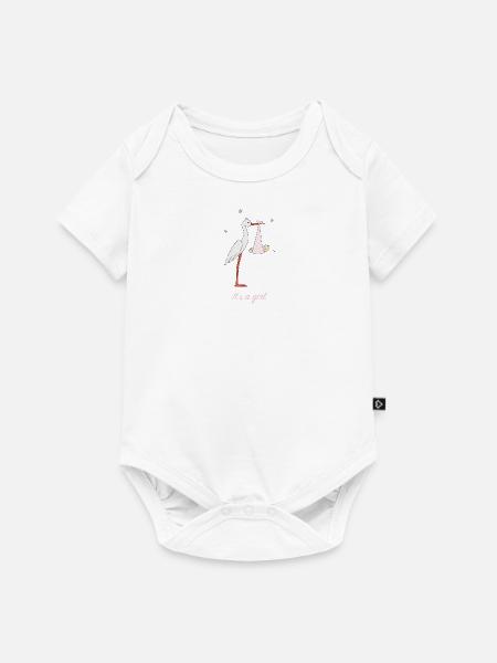 Storch mit Mädchen - Baby Premium Kurzarmbody - Weiß