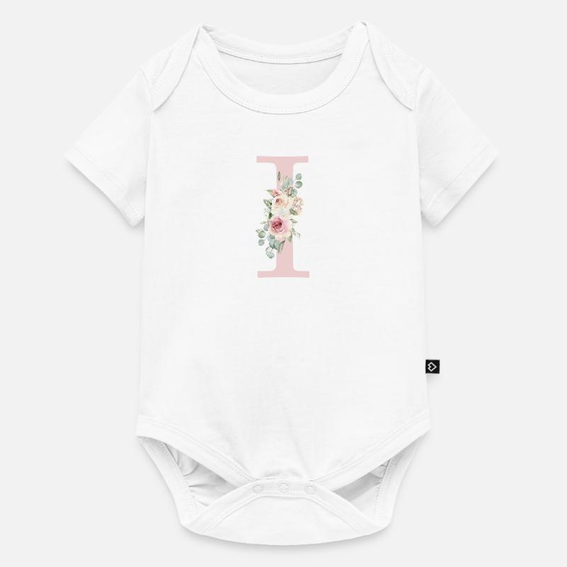 I| Monogramm | Eukalyptus-Pastell-Blumen-Blau - Baby Premium Kurzarmbody - Weiß