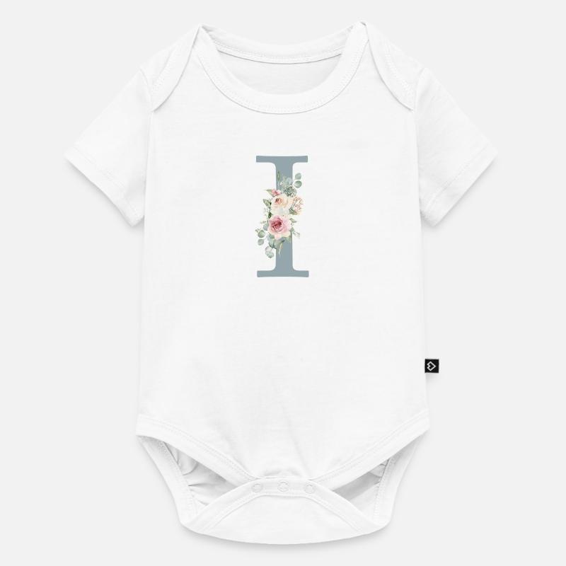 I| Monogramm | Eukalyptus-Pastell-Blumen-Blau - Baby Premium Kurzarmbody - Weiß