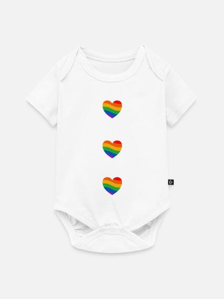 Pride-Flagge Regenbogenherzen - Baby Premium Kurzarmbody - Weiß