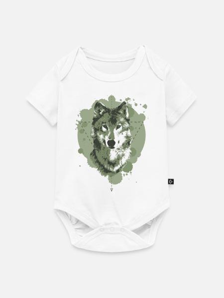 WOLF - GEOMETRIE - GRÜN - Baby Premium Kurzarmbody - Weiß