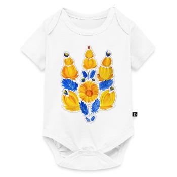 Trident ukrainien. Peinture de Petrykivka - Body à manches courtes Premium Bébé - blanc - Devant