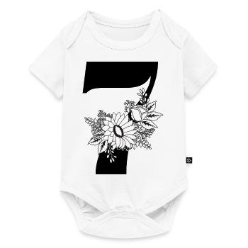 Nummer 7 Schwarze Blumen - 7. Blumenjubiläum - Baby Premium Kurzarmbody - Weiß - Vorne
