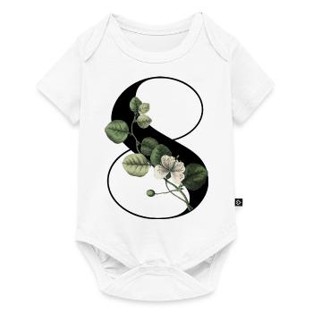 Nummer 8 Grüne Blumen - 8. Blumengeburtstag - Baby Premium Kurzarmbody - Weiß - Vorne