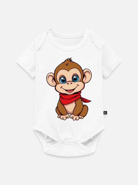 Niedliches Affe Rotes Bandana - Baby Premium Kurzarmbody - Weiß