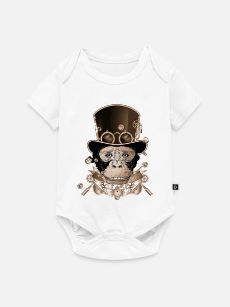 Steampunk Affe mit antiken Zylinder Hut Look - Baby Premium Kurzarmbody - Weiß