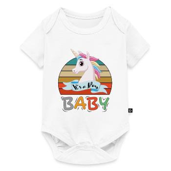 Baby It s a Boy Junge Einhorn Unicorn - Baby Premium Kurzarmbody - Weiß - Vorne