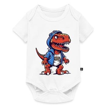Dino in Hoodie mit Coolem Blick - Baby Premium Kurzarmbody - Weiß - Vorne