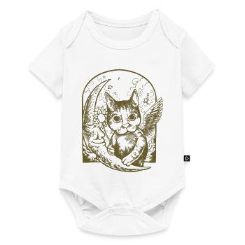 Chat céleste et lune ailée - Body à manches courtes Premium Bébé - blanc - Devant