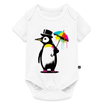 Penguin with hat and umbrella for rain - Baby Premium short-sleeve bodysuit - white - Front