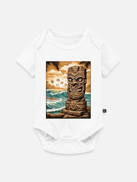 Tiki Statue am Strand - Baby Premium Kurzarmbody - Weiß